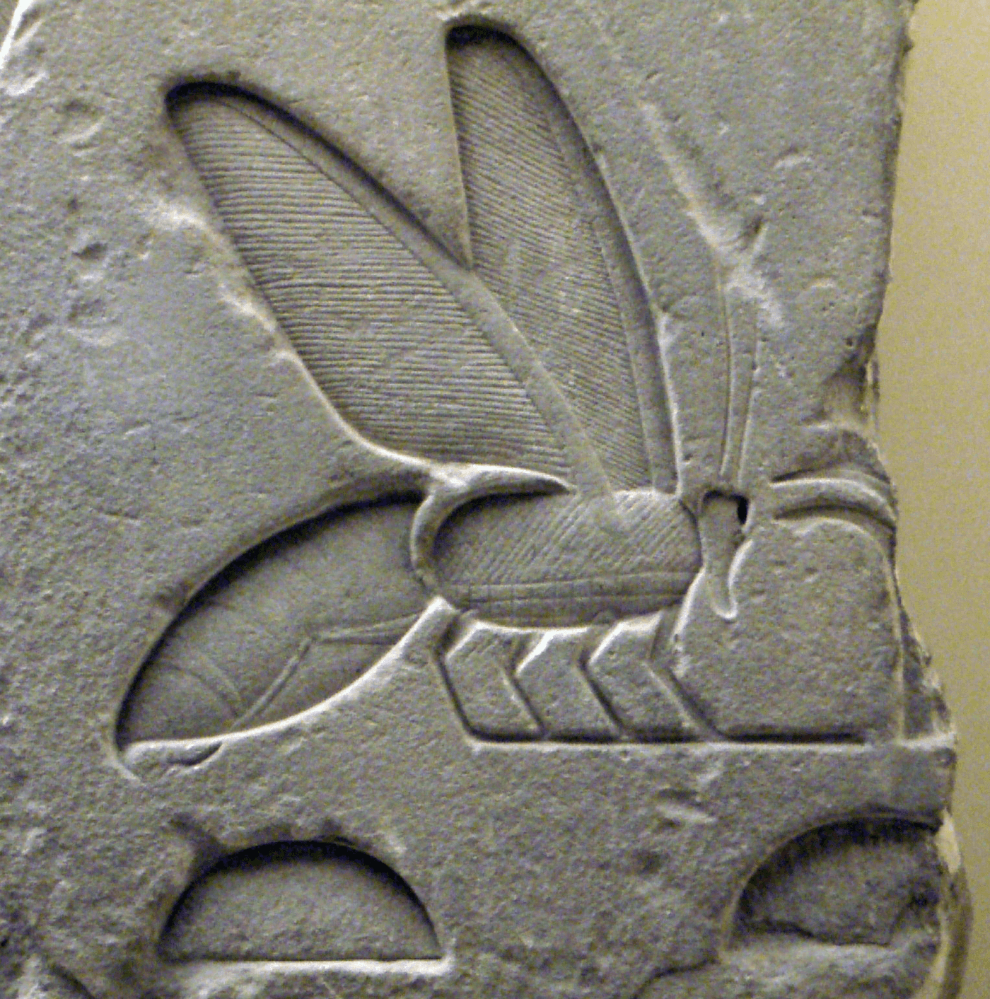 Carved stone bee hieroglyph from the tomb complex of Senusret I, ancient Egypt, circa 1971–1926 BCE, Royal Ontario Museum.