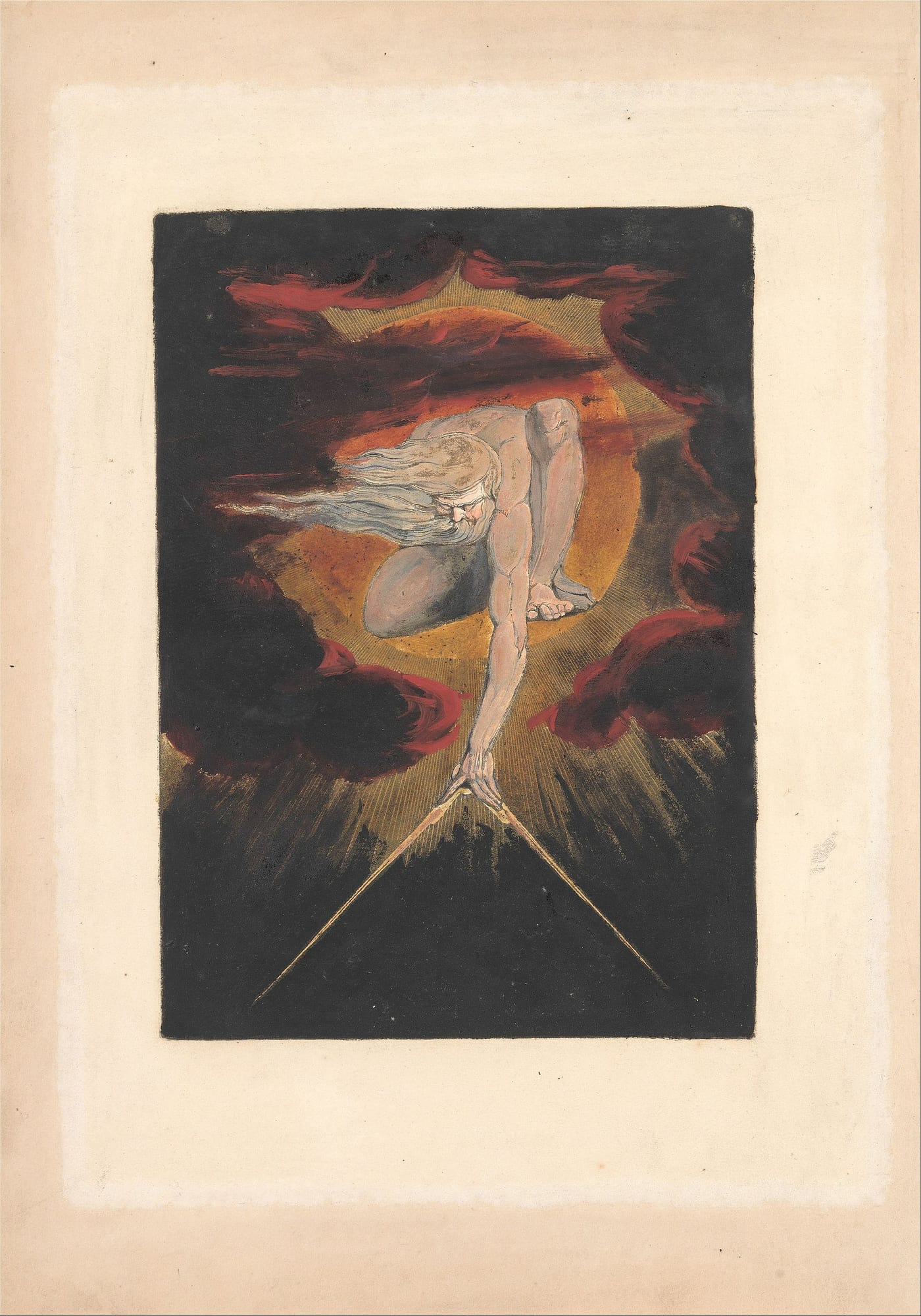 Color print by William Blake depicting an owl in a blasted tree at night, from 'Europe: A Prophecy,' 1794, Fitzwilliam Museum, Cambridge.