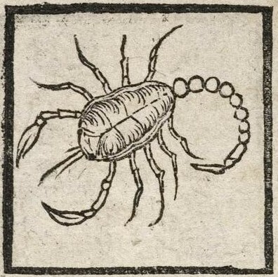 16th-century engraving of Scorpio from George Fabricius's 1560 publication on the Roman rustic calendar.