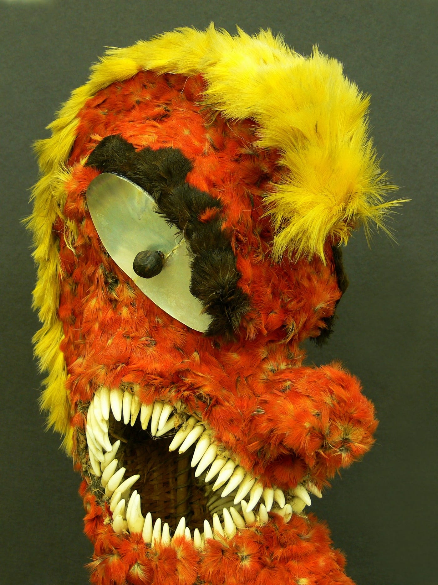 Traditional Hawaiian feather god figure (akua hulu manu) with shark imagery from the early 19th century, Bishop Museum, Honolulu, representing a manifestation of the war god Kūkā'ilimoku.