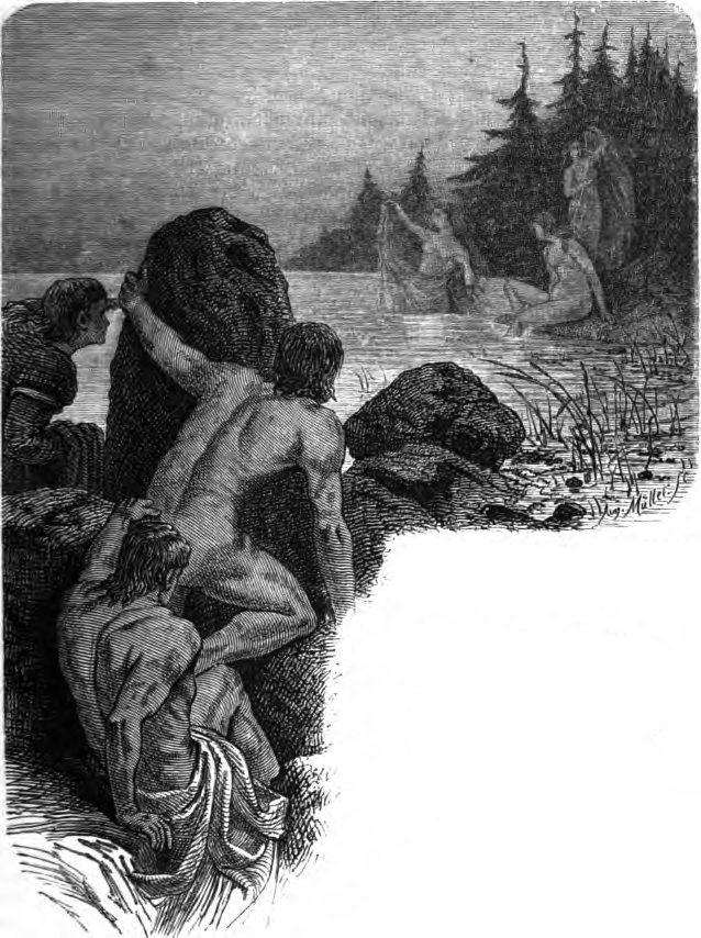 Illustration by Friedrich Wilhelm Heine of a Valkyrie swan maiden from Norse mythology, 1882, showing a winged female figure wearing a swan skin cloak, from Wilhelm Wägner's Nordisch-Germanische Götter und Helden.