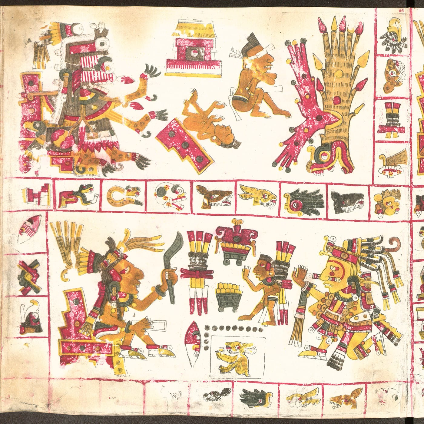 Aztec deity Itzpapalotl (Obsidian Butterfly) depicted in the Codex Borgia, a pre-Columbian ritual manuscript, shown with obsidian-edged butterfly wings and jaguar paws.