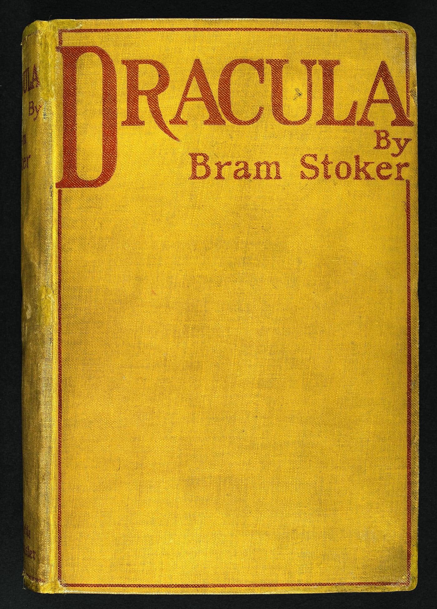 Frontispiece illustration of Bram Stoker's Dracula, first edition, Archibald Constable and Company, London, 1897, showing the title and a bat silhouette in the Gothic style.